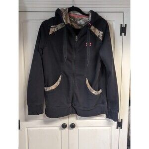 * Under Armour Womens Charged Cotton Storm Full Zip Jacket, Black & Camo, SIZE L